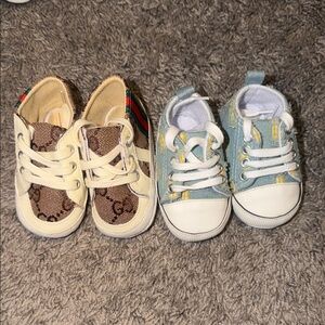 Stylish new born to 6 months baby Sneakers - Brown and Denim Distressed Blue